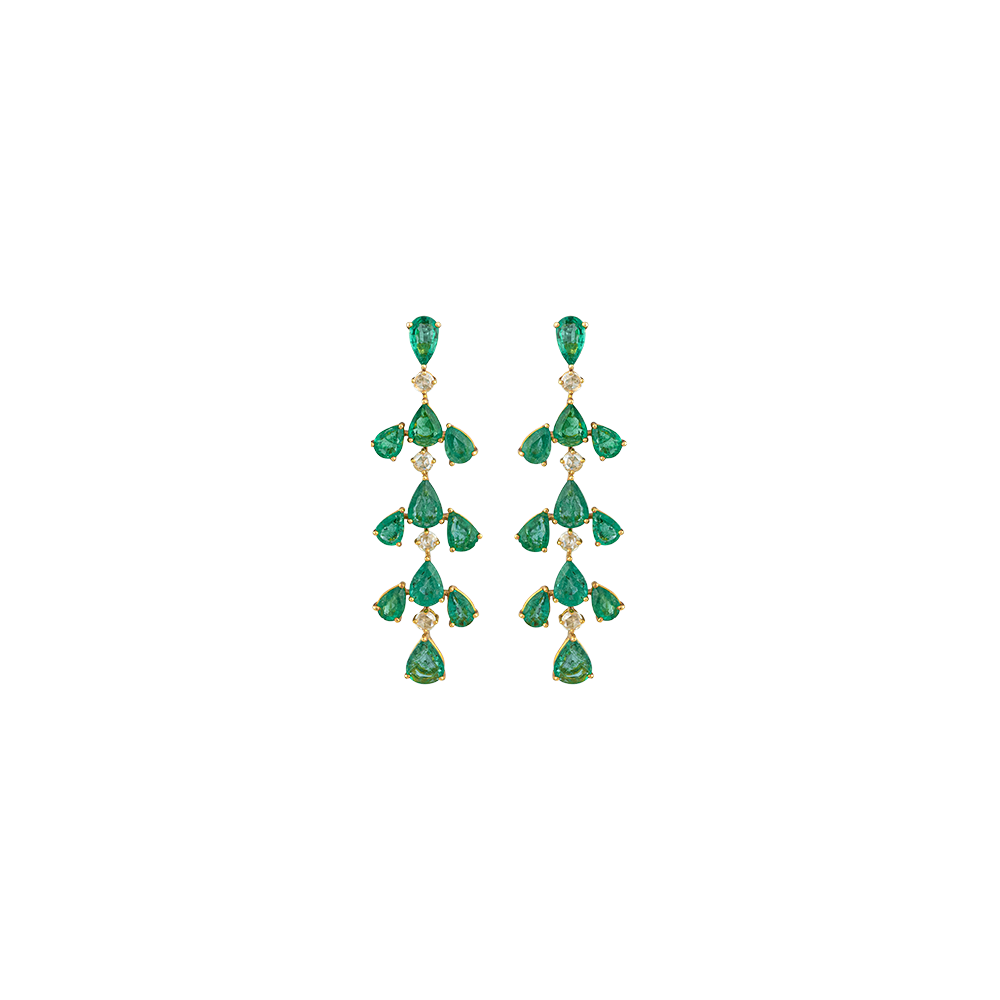Emerald Hanging Earrings with Diamonds