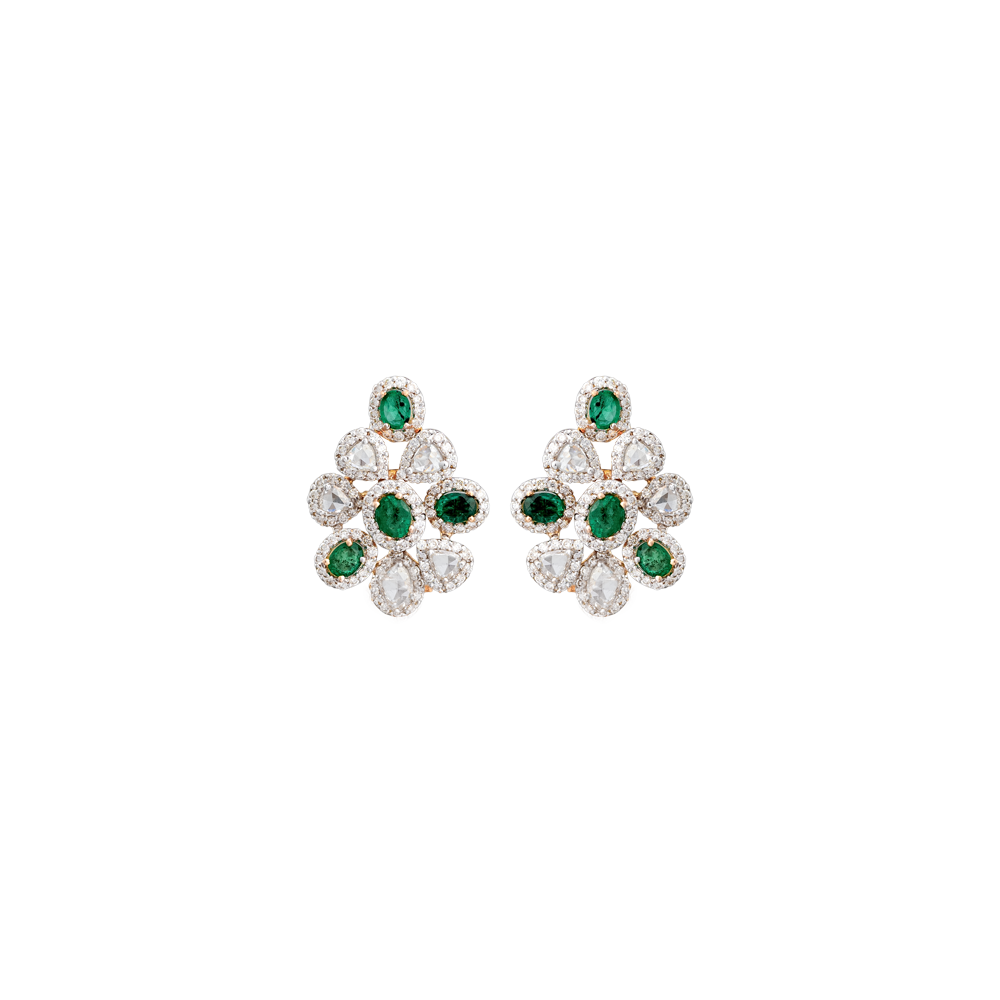 Emeralds Studs with Diamonds