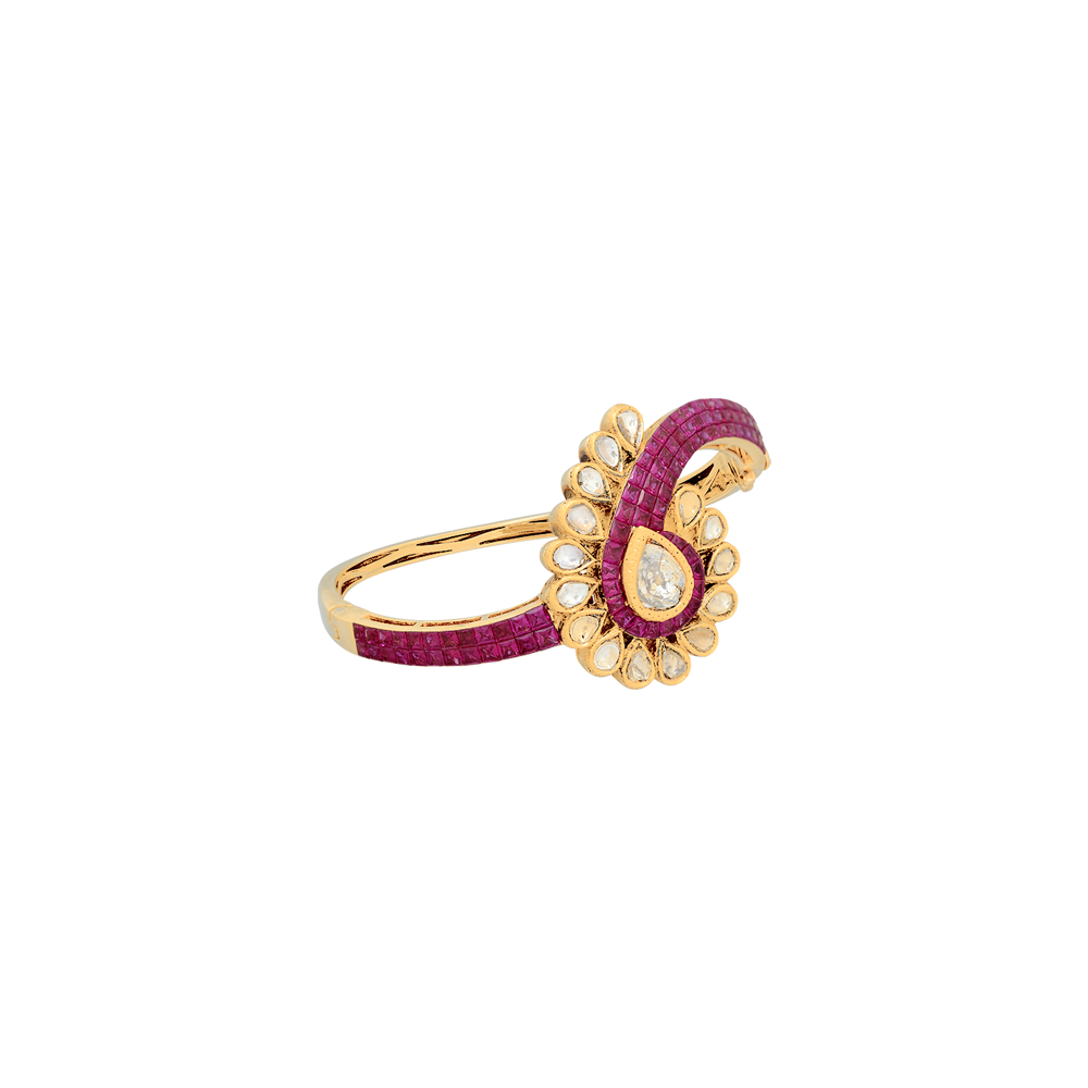 Ruby Bangle with Diamond Polki