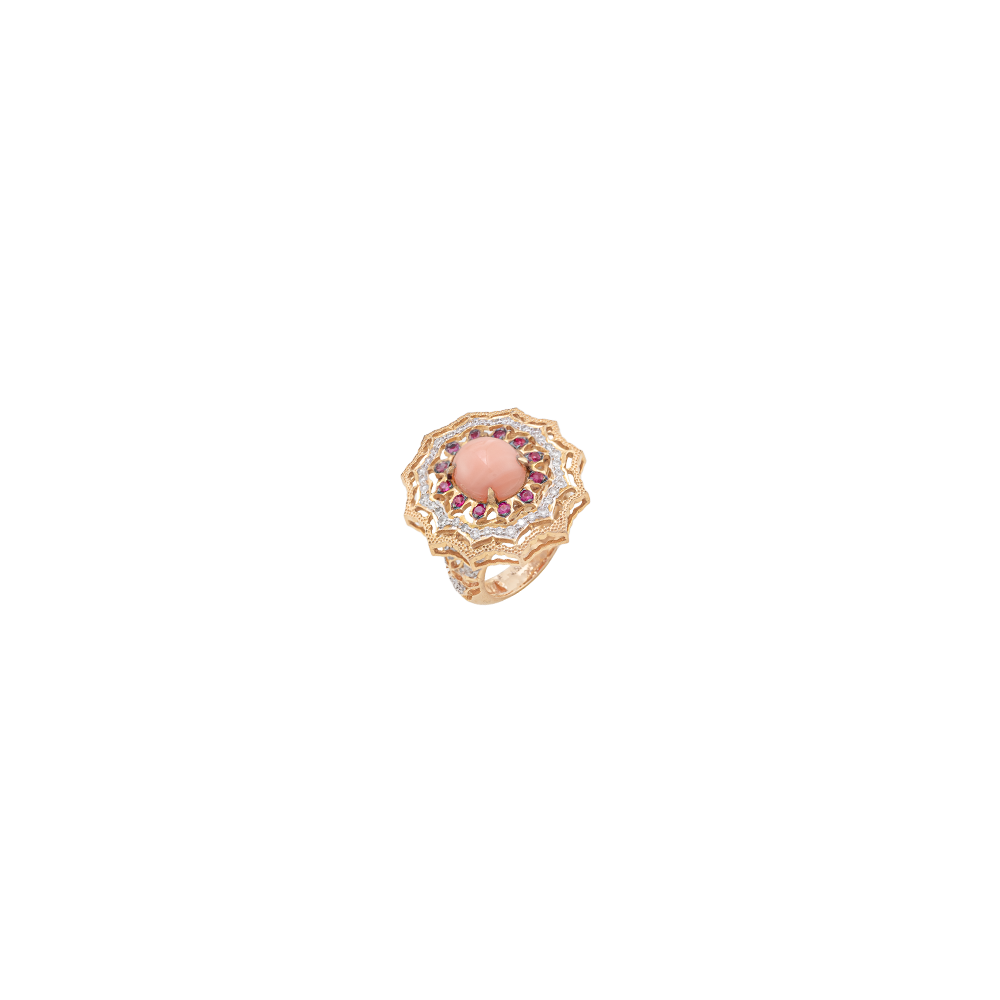 Coral with Ruby and Diamond Ring