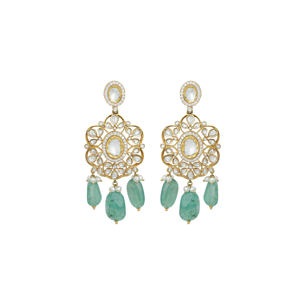 Polki Earrings with Russian Emeralds