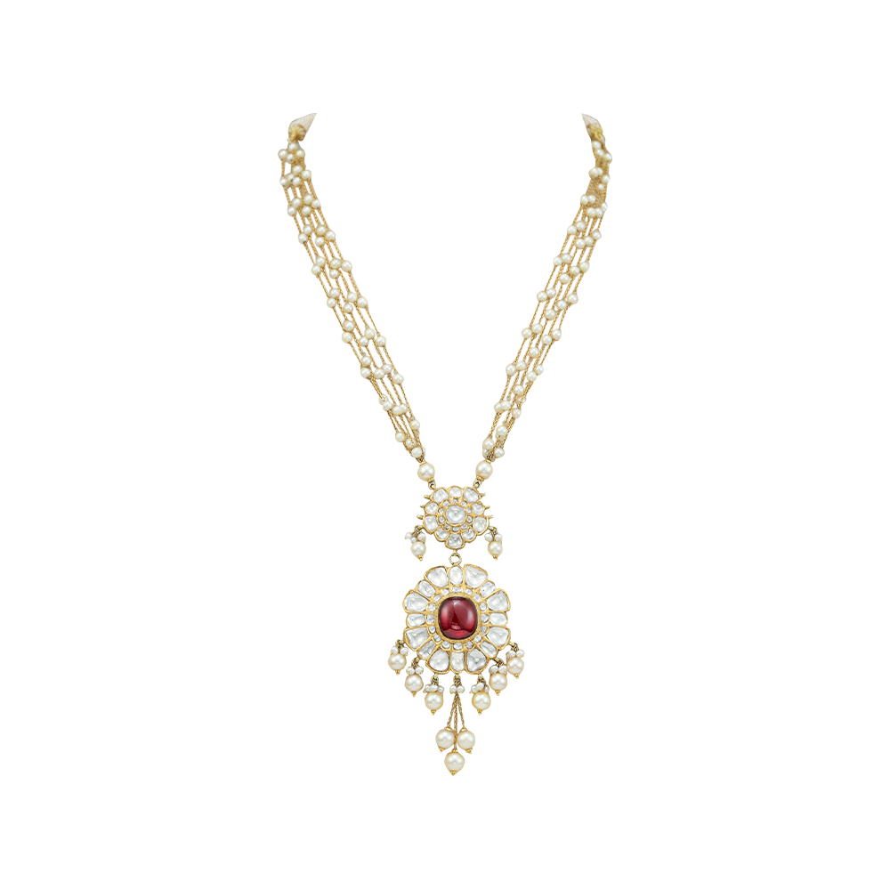 Polki Ruby Pendant with Pearls
