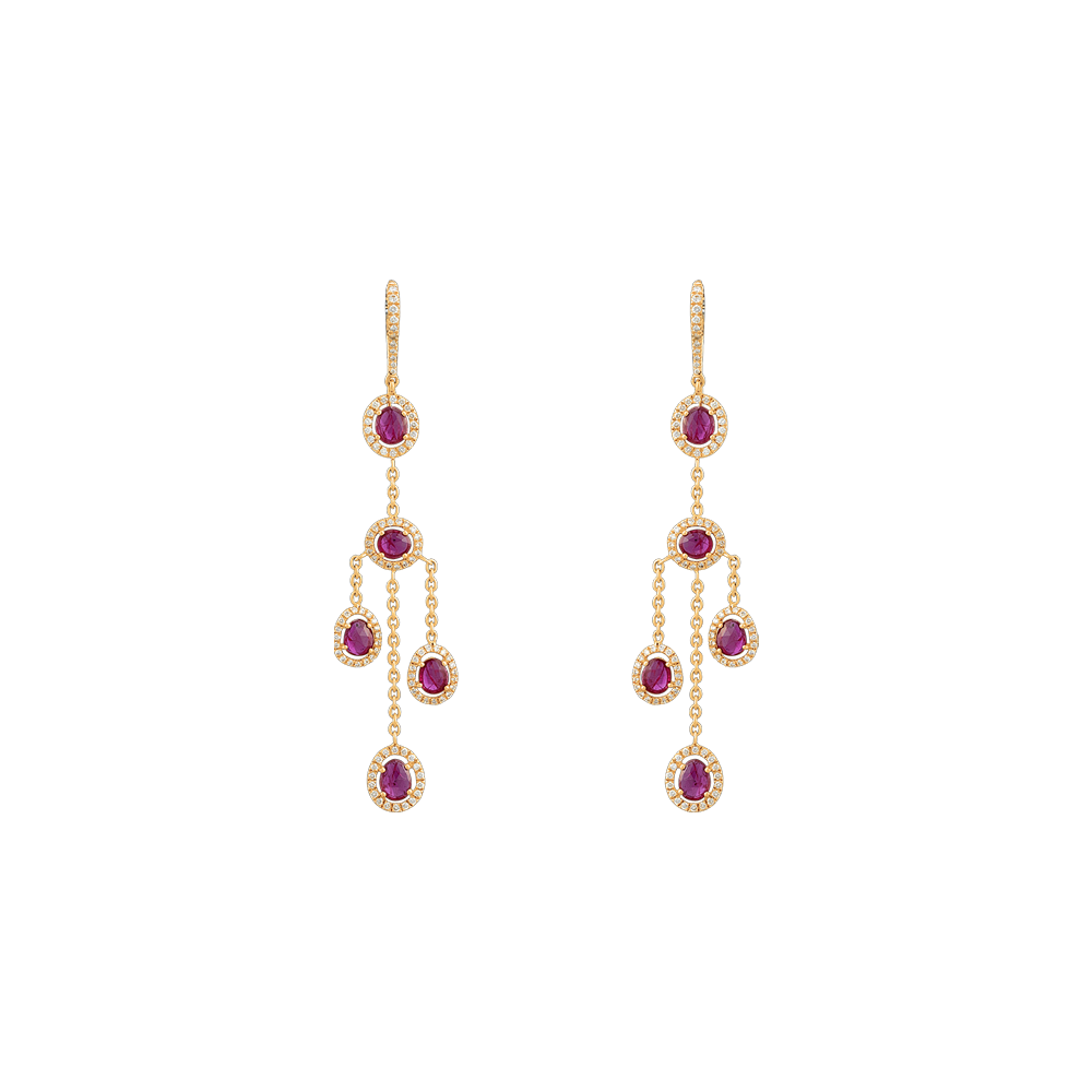 Chandelier Ruby Earrings with Diamonds