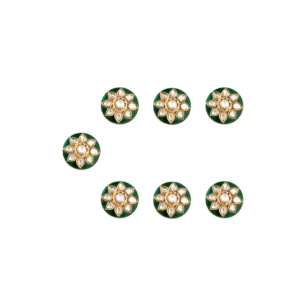 Green Enameling Polki Sherwani Buttons