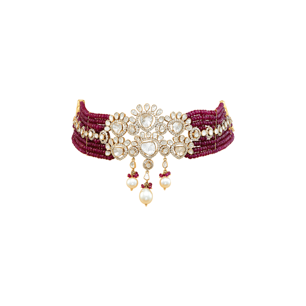 Choker Necklace with Rubies, Pearls & Diamonds