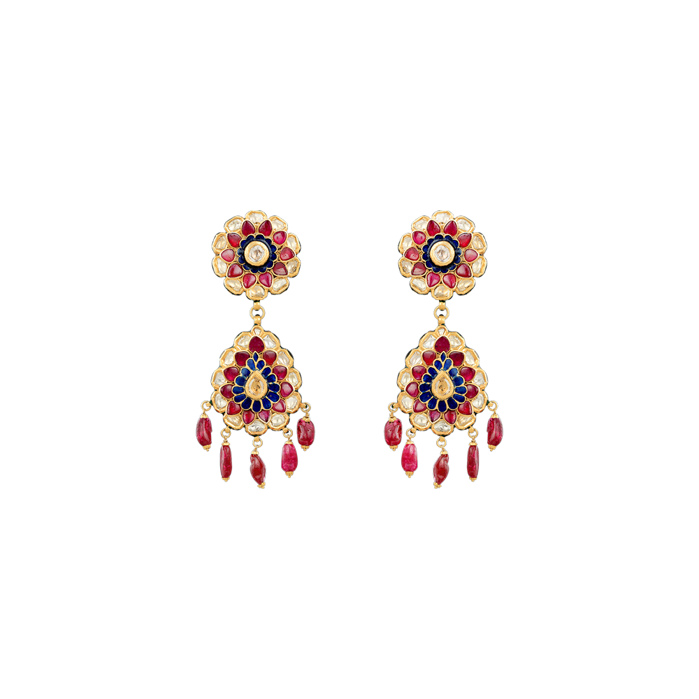 Ruby Earrings with Diamond Polki