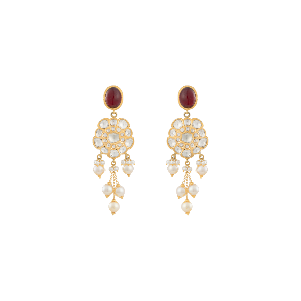 Polki Earrings with Ruby & Pearls
