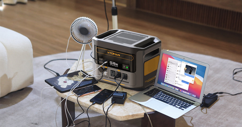 vtoman portable power station with 12 ports and can run many electronic devices