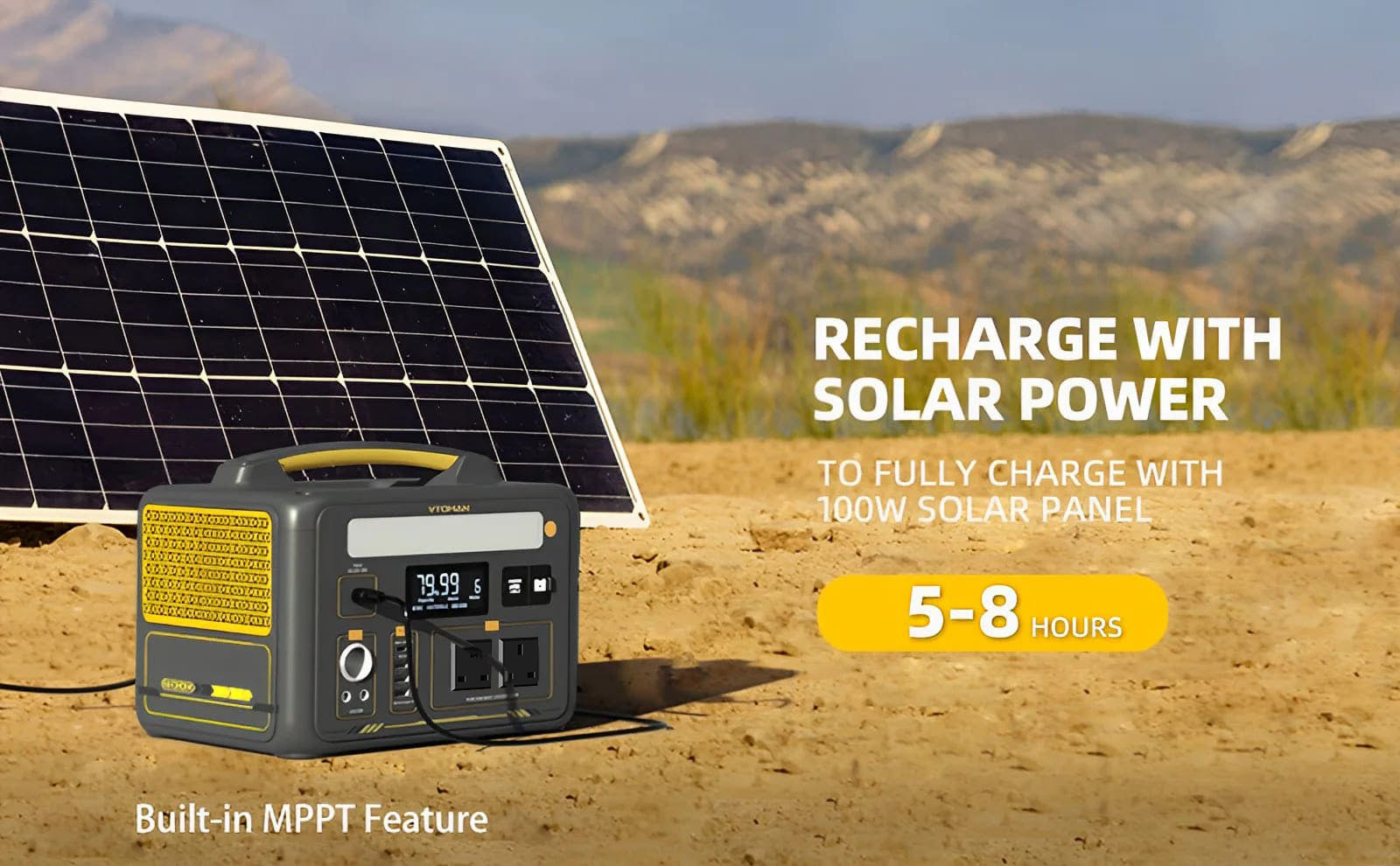 vtoman portable power station supports use with solar panels