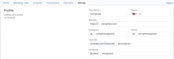 Settings Tab - Profile