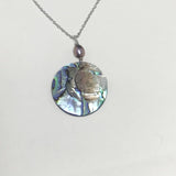 Sea Turtle Mother of Pearl Shell and Abalone Shell with Freshwater Pearl Necklace