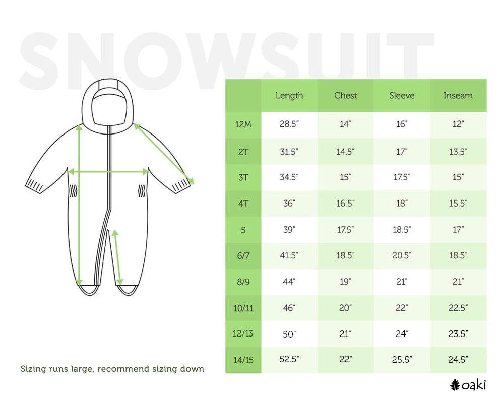 Snow Bib Size Chart