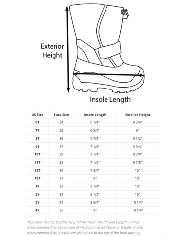 kids boot size chart