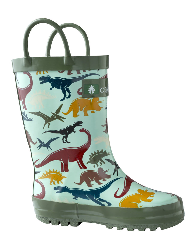 Children's Rubber Rain Boots, Earthy Dinosaurs – OAKI