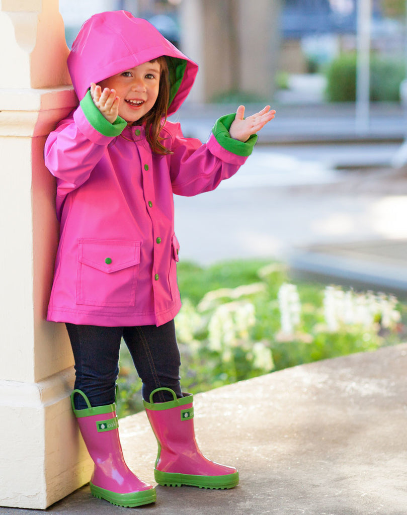 Children's Rubber Rain Boots, Pink/Green – OAKI