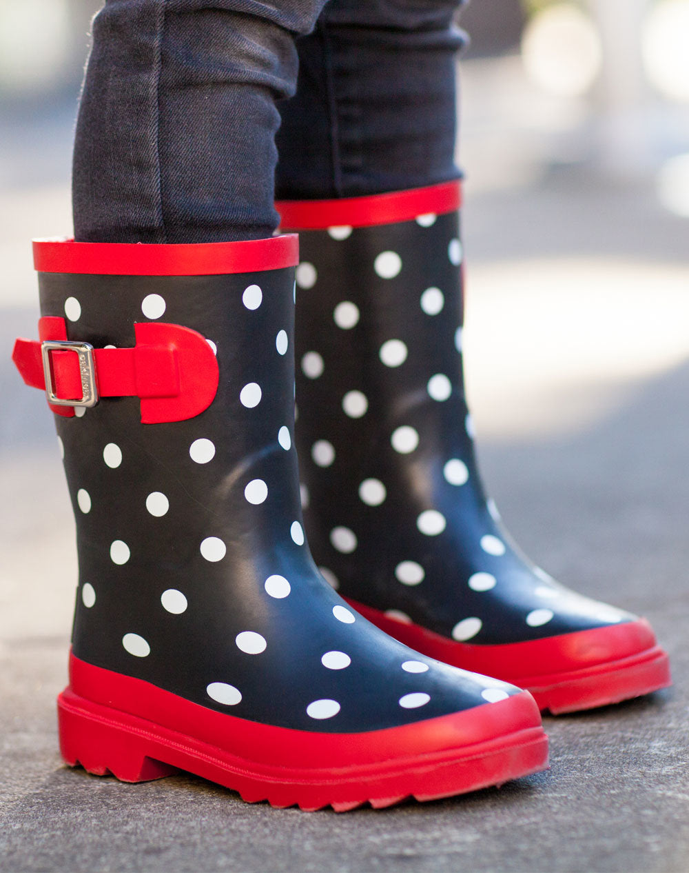 black and white polka dot rain boots