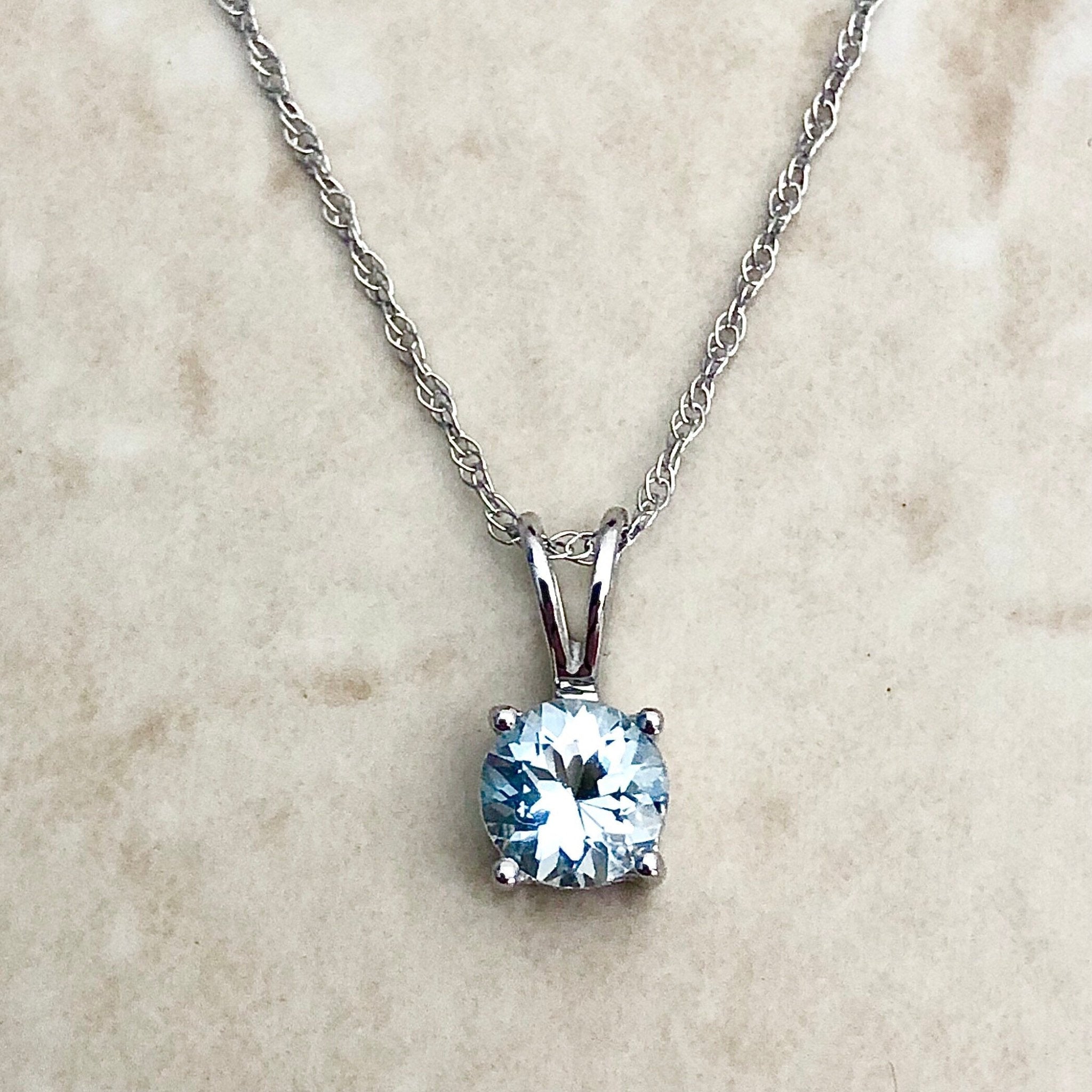14K White Gold Aquamarine & Diamond Necklace