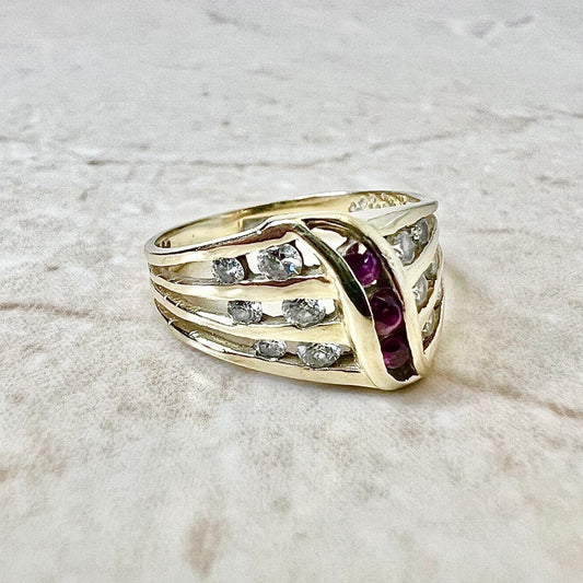 Vintage 10 Karat Yellow Gold Garnet Cocktail Ring - WeilJewelry