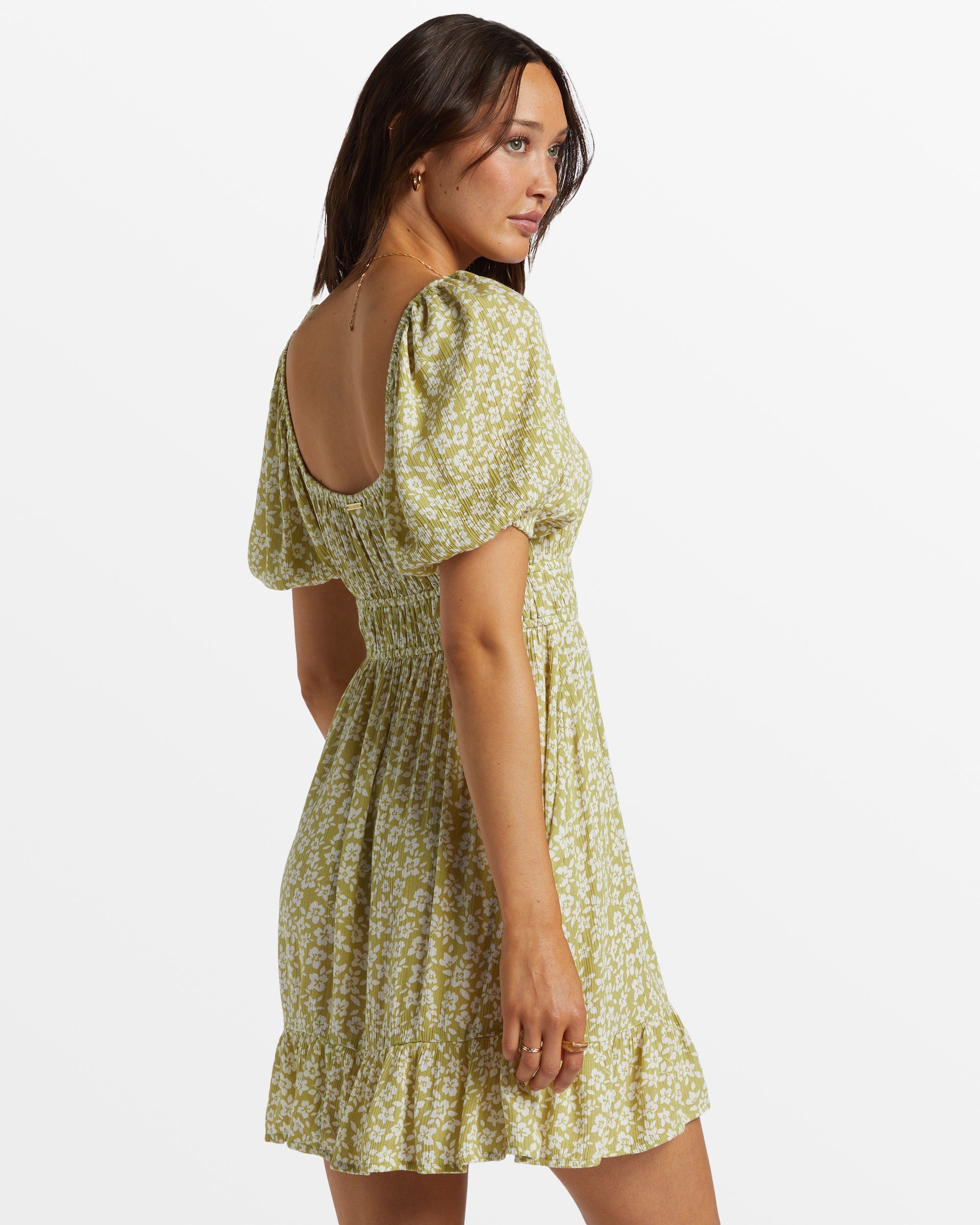 Cabana Puff Sleeve Mini Dress - Moss Joy