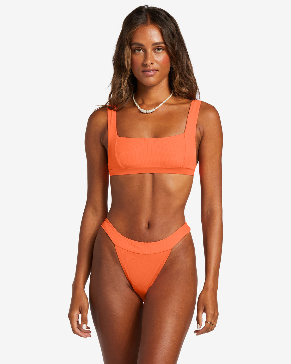 Lined Up Tank Bikini Top - Poppin Peach