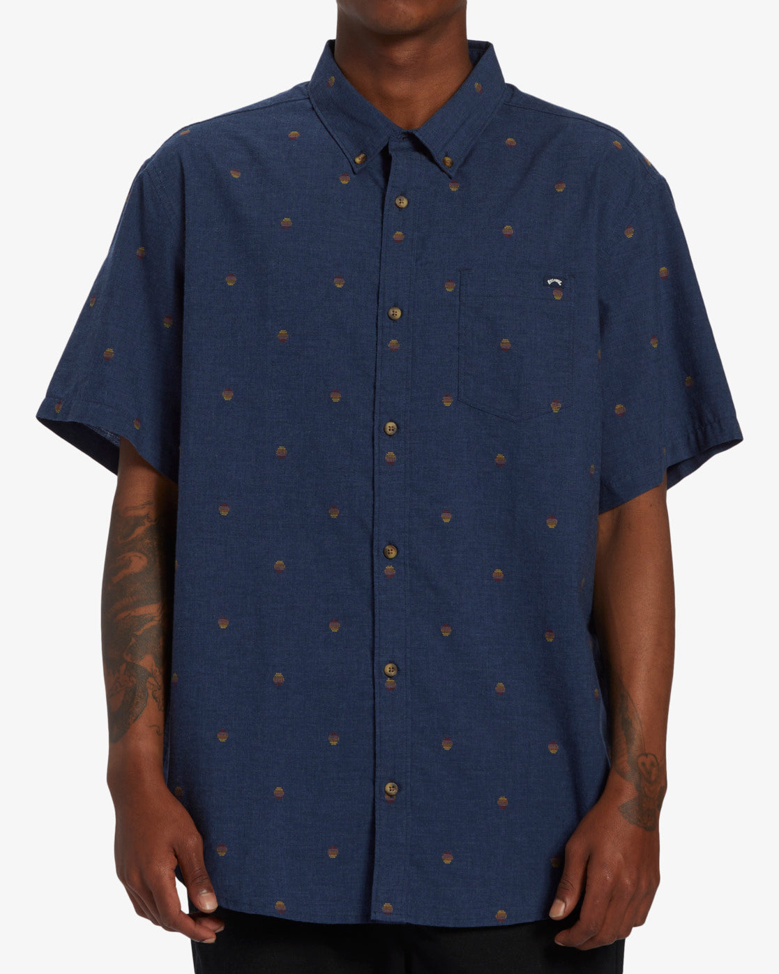 All Day Jacquard Short Sleeve Woven Shirt - Navy