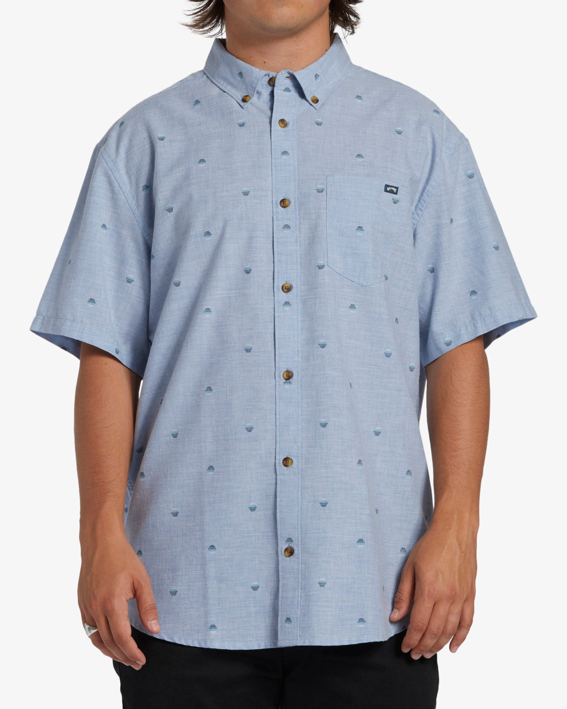 All Day Jacquard Short Sleeve Woven Shirt - Washed Blue