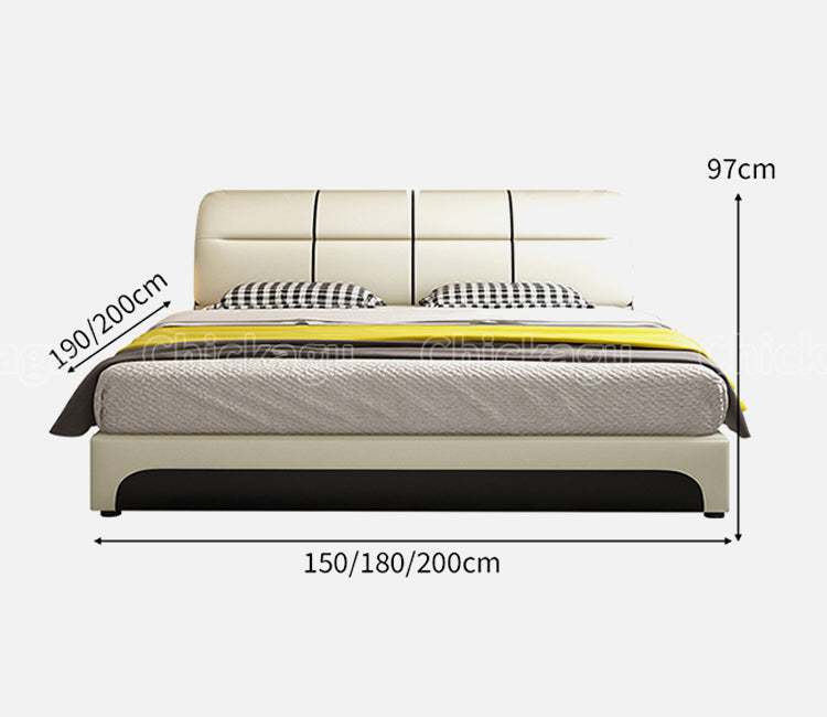 ベッド　キングサイズ　二人用　人間工学　クッション付き　ヘッドボード　跳ね上げ式収納　大容量　レザー　天然木すのこ　上質　おしゃれ　快適　カスタマイズ可能　BED-C057　chickagu