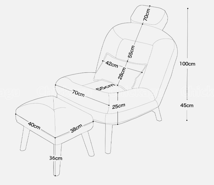 ソファチェア　チェア　ソファ　リクライニング　二重クッション　抱擁感　オットマン　首当て　調節可能　フィット感　心地よい　快適　SNY-C062　chickagu