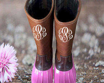 tall duck boots with monogram