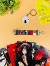 Itachi Uchiha 3 Item Gift Combo: 9 Self adhesive mini posters, 1 Double Sided Keychain, 1 Key-Tag