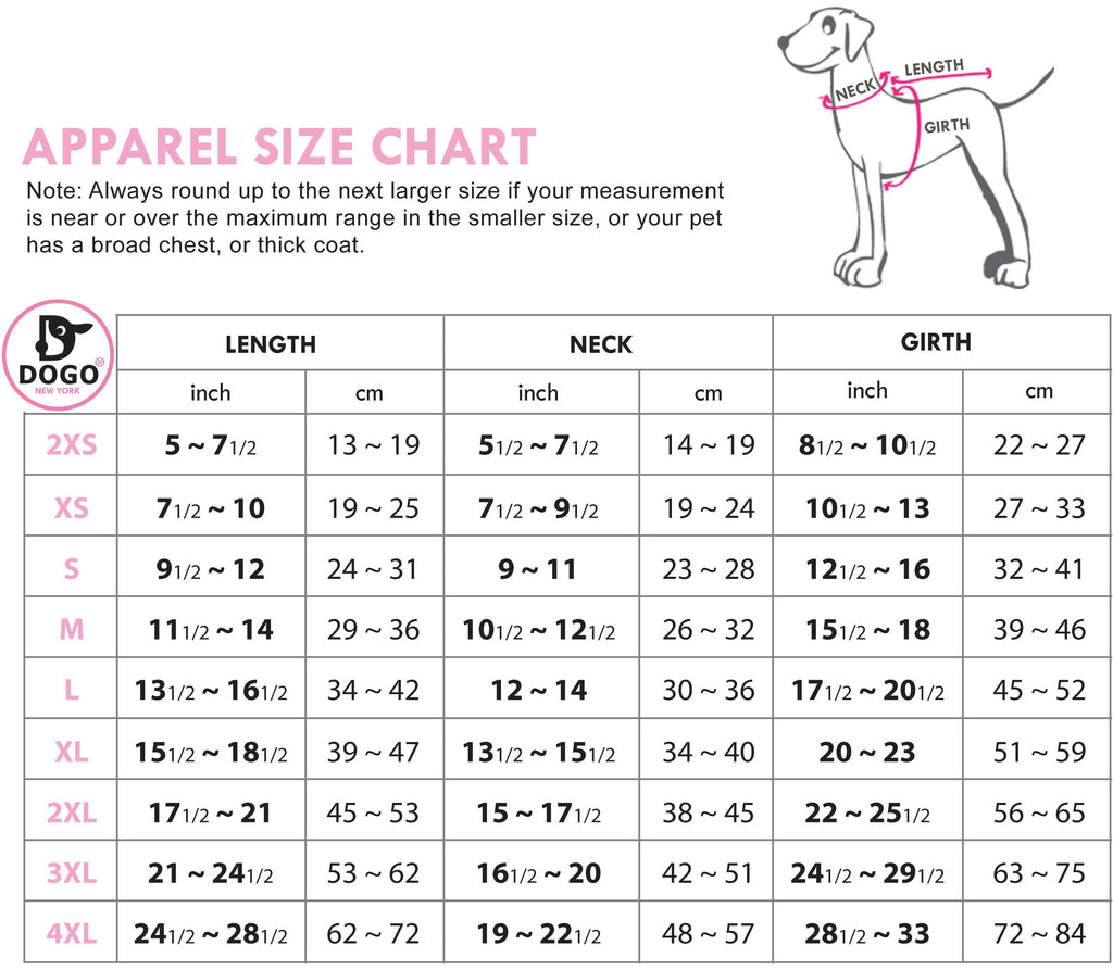 Dogo Pet Apparel Dog Clothing Size Chart