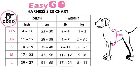 Dogo EasyGO Harness Size Chart
