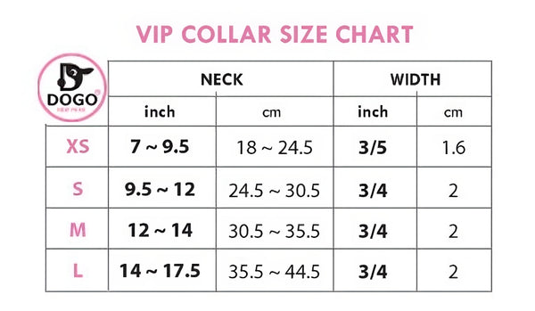 VIP Collar Size Chart