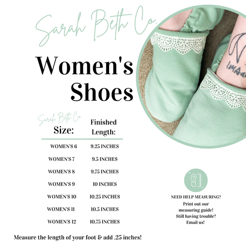 SBC Womans Shoes Size Chart