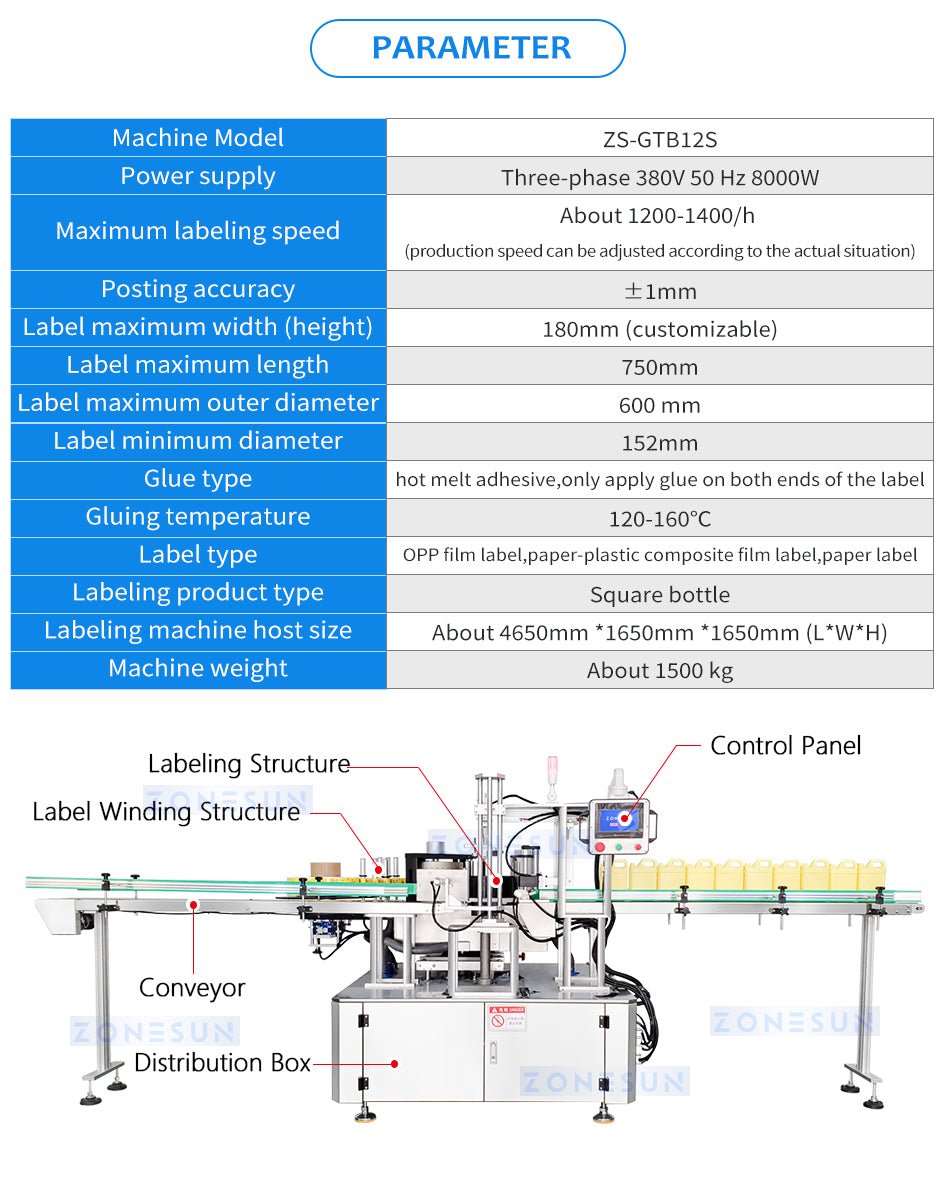 ZONESUN Automatic Hot Melt Glue Labeling Machine ZS-GTB12S