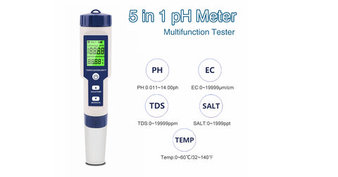 Testeur d'eau numérique TDS amélioré  P-H/TDS/EC/sel/temp/S.G/ORP/H2/fertile/résistivité Outil de test numérique  pour eau potable Testeur d'eau
