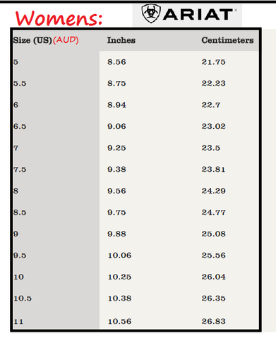 Ariat Boot Size Conversion Chart