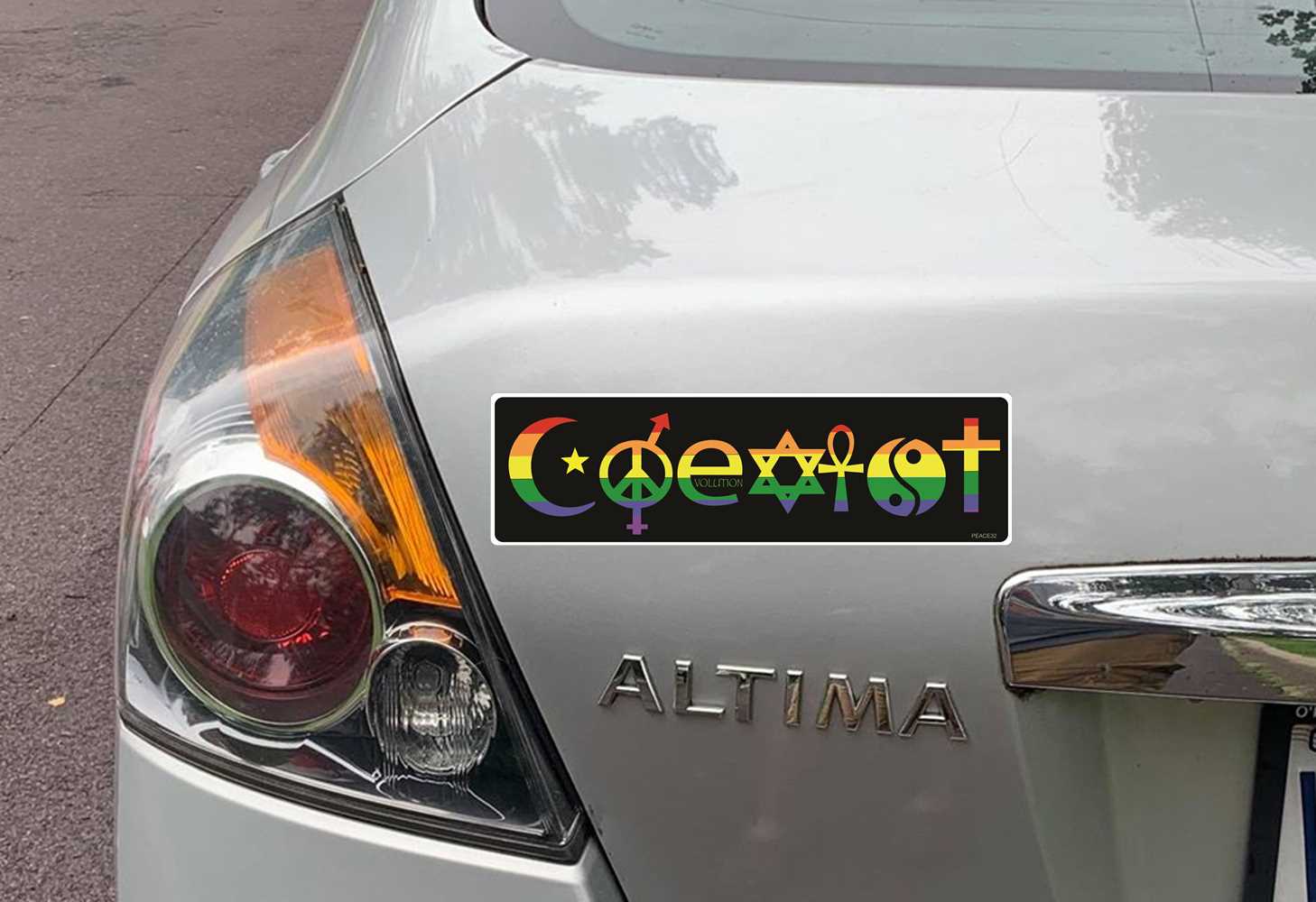 coexist bumper sticker on car