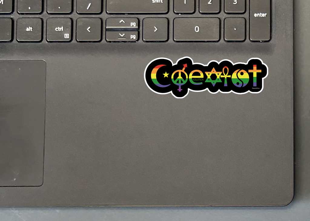 COEXIST - RAINBOW ON BLACK MINI STICKER ON LAPTOP