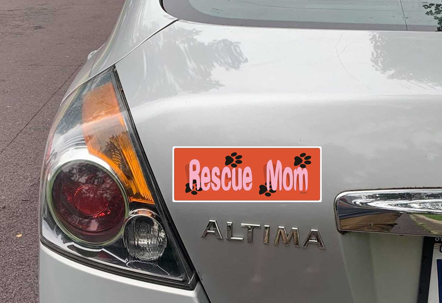 RESCUE MOM - DOG BUMPER STICKER ON CAR