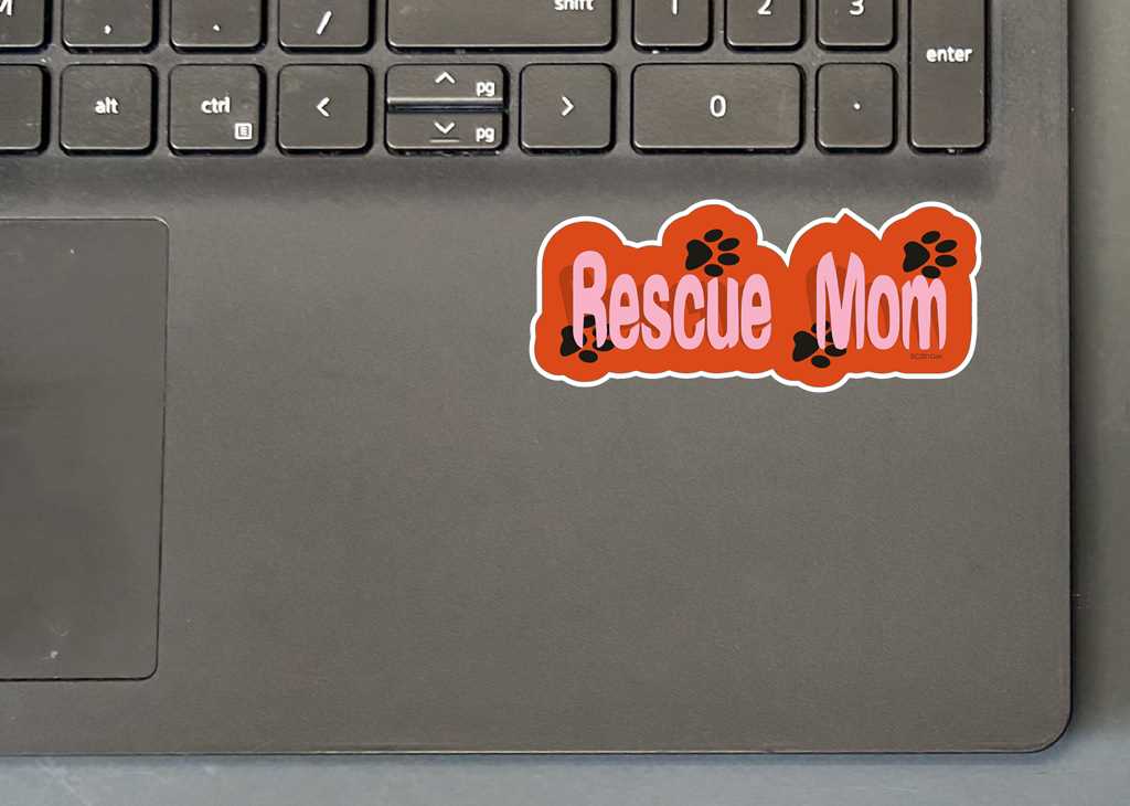 RESCUE MOM - CONTOURED DOG MINI STICKER ON LAPTOP