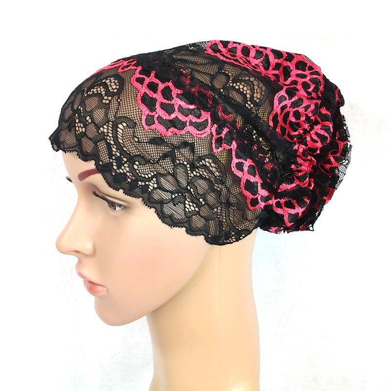 Full Lace Muslim Inner Hijab Caps Flower-Back Islamic Underscarf Hats