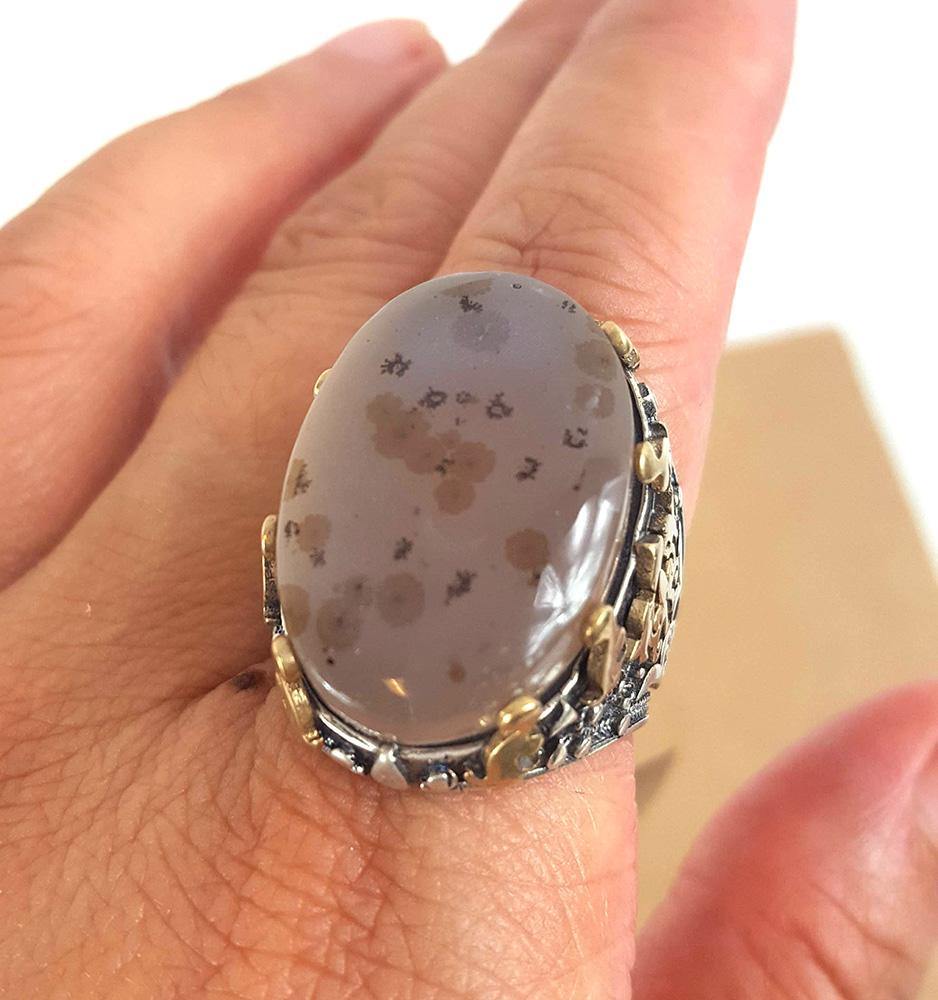 Yemeni Rare Genuine Agate 925 Silver Men's Ring MFPN0045