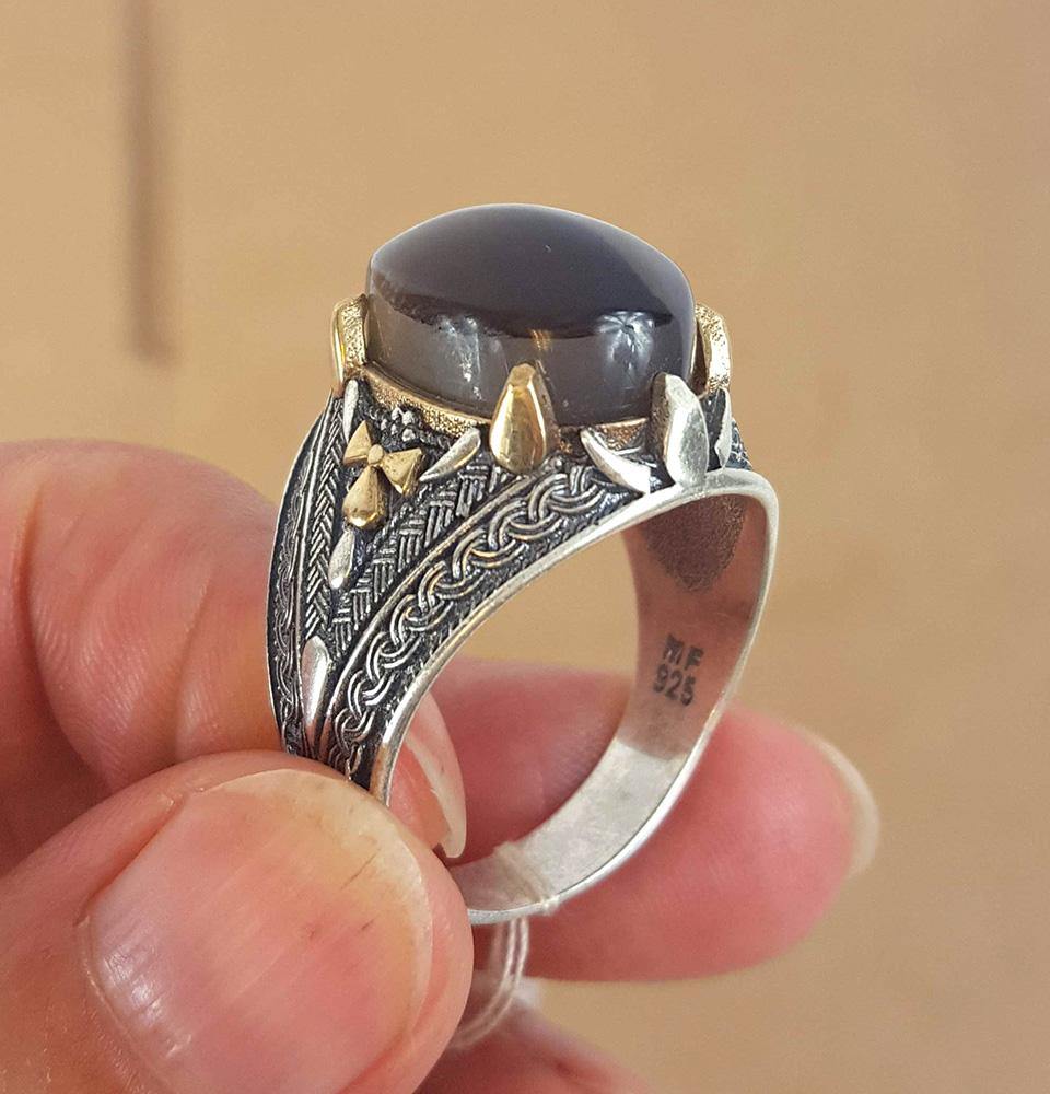 Yemeni Rare Genuine Agate 925 Silver Men's Ring MFPN050