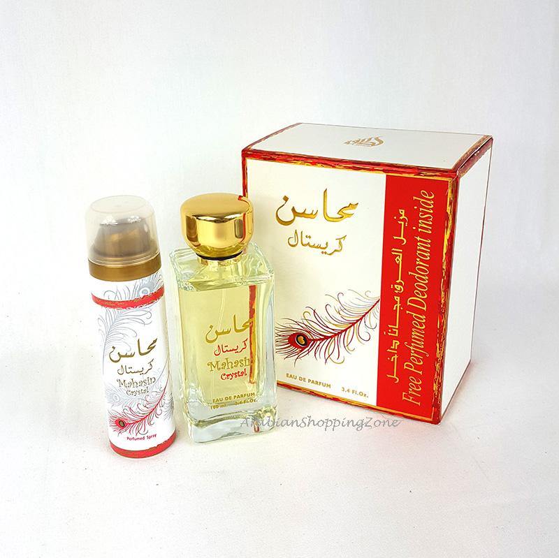 Mahasin Crystal Ladies 100ml Spray Perfume EDP + Deodorant by Lattafa