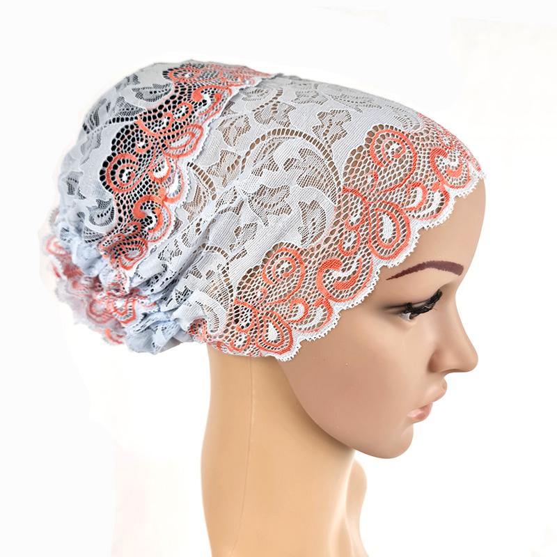 Full Lace Muslim Inner Hijab Caps Flower-Back Islamic Underscarf Hats