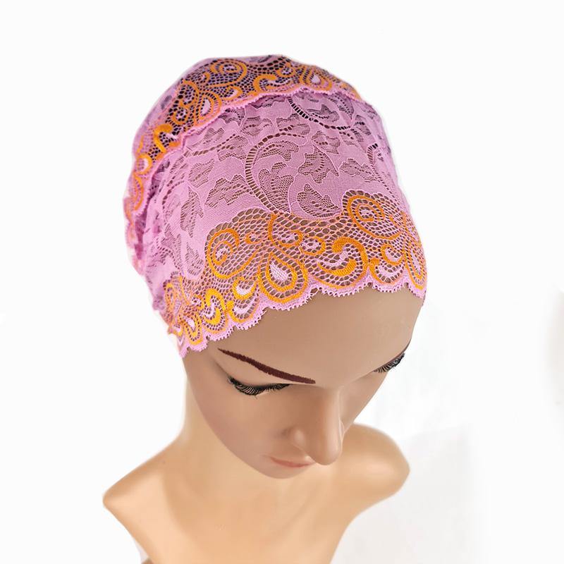 Full Lace Muslim Inner Hijab Caps Flower-Back Islamic Underscarf Hats