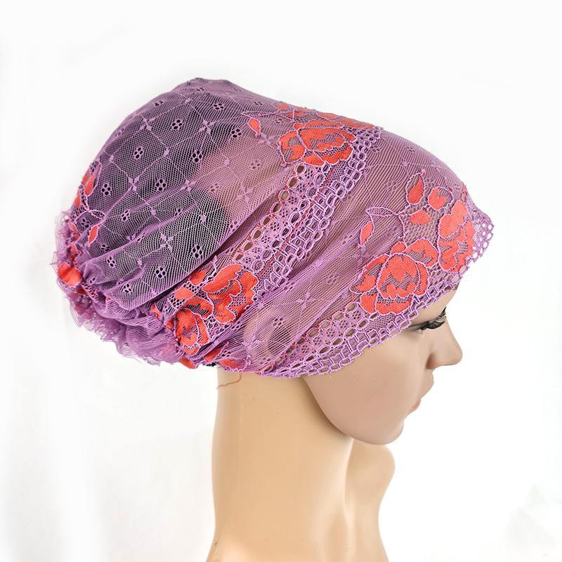 Full Lace Muslim Inner Hijab Caps Flower-Back Islamic Underscarf Hats