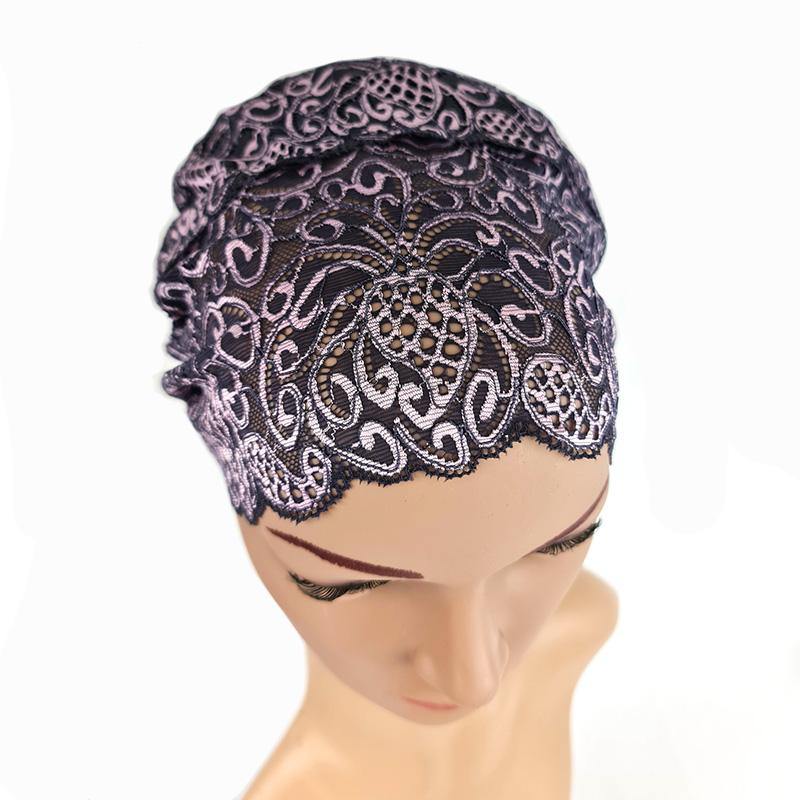 Full Lace Muslim Inner Hijab Caps Flower-Back Islamic Underscarf Hats