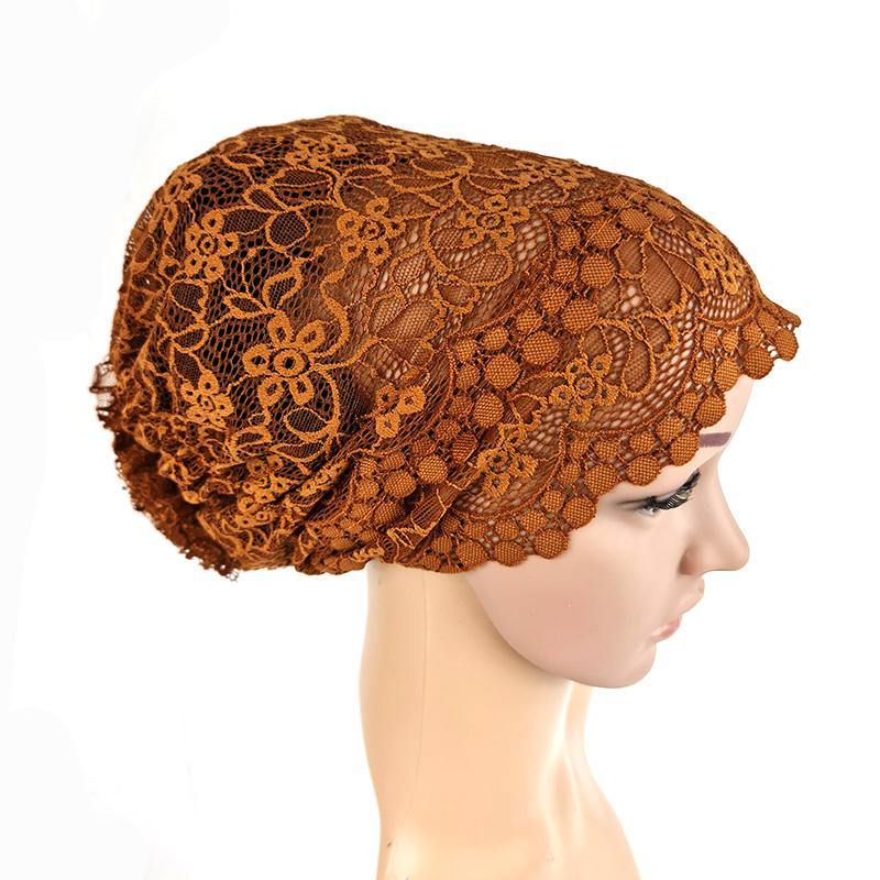 Full Lace Muslim Inner Hijab Caps Flower-Back Islamic Underscarf Hats